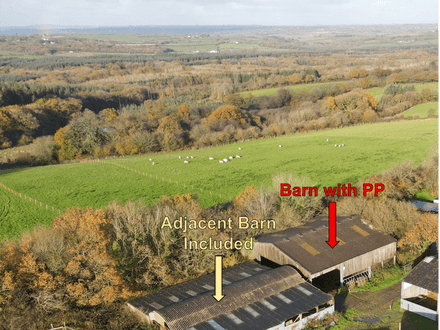 LARGE BARN with PLANNING CONSENT for 4/5 BED HOME and 4.9 ACRES of PASTURE, West Devon